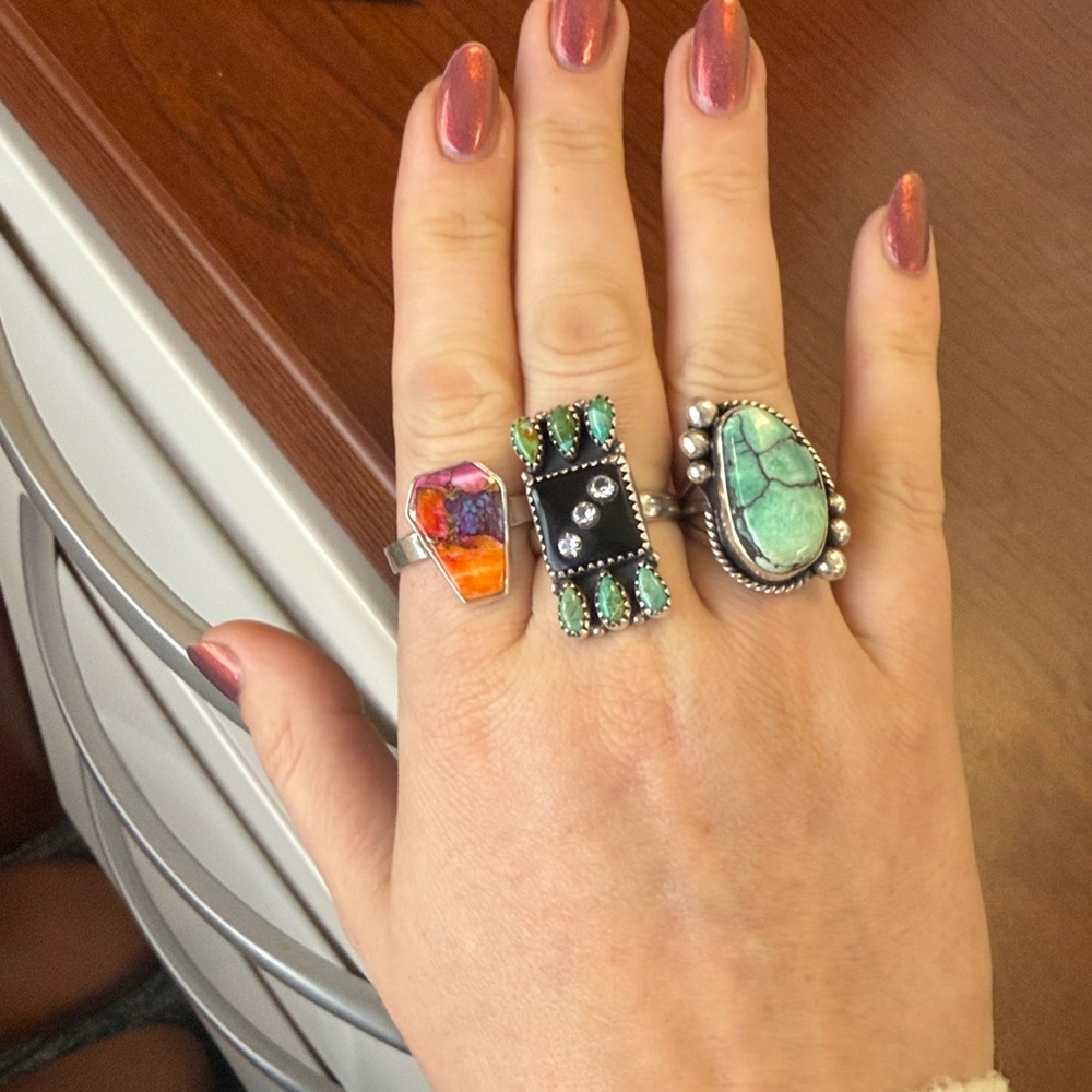 New Spiny Oyster Turquoise & 925 Sterling Silver Coffin Ring - size 10.5 - Picture 6 of 6